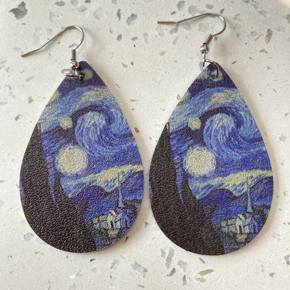 Jewelry - BNWT Starry Night Pleather Teardrop Earrings - Celestial and Stylish